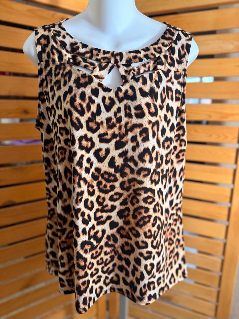 Sleeveless Leopard Print Cutout Blouse - Brown